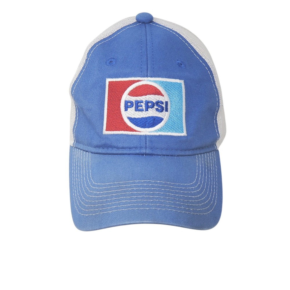 Pepsi Cola Logo Trucker Hat Blue White Snapback Mesh Cap AJM International Soda